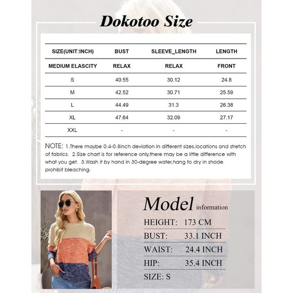 Womens Color Block Sweaters Long Sleeve Crewneck Pullover Knit Jumper Tops - Picture 6 of 6